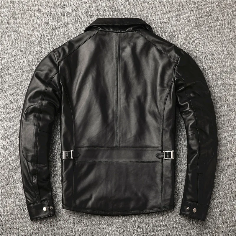 Черный большой размер 4XL мотоциклетная кожаная куртка мужская Тонкая лацкан из натуральной овечьей кожи куртка из натуральной кожи короткая Высококачественная верхняя одежда