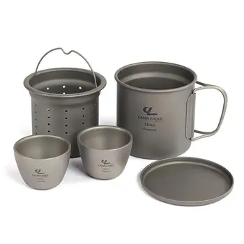 

4Pcs Camping Titanium Tea Set Mug Pots Camping Cup Picnic Tableware Water Cup Mug Of Coffee Outdoor Camping Hiking