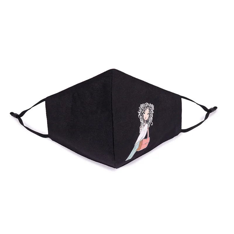 Korean Version Dust-Proof Warm Mask Female Autumn Winter New Cotton Dimensional Printing Cartoon Anti-PM2.5 Mask - Цвет: BLACK