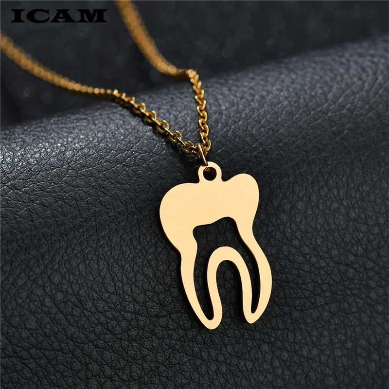 ICAM, ожерелья для дантиста, подвеска, крошечные зубы, золото, панк, цепочка для ошейника, ожерелья для женщин, мужчин, доктор, ювелирное изделие, подарок