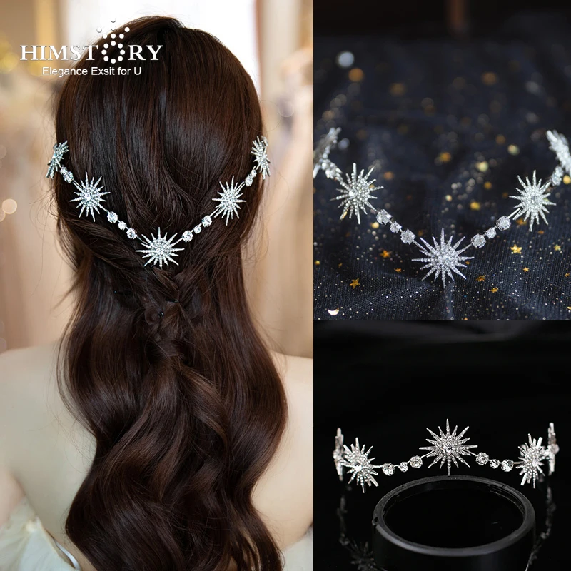 

HIMSTORY Bridal Hair Jewelry Star Headpieces Crown Rhinestones Crystal Headbands Tiaras Brides Girl Headwear Wedding Accessories