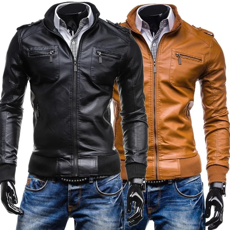 

ZOGAA Winter Men's PU Jackets Motorcycle Coats Autumn Spring Faux Leather Clothing Male Casual Clothes Solid Business Coat Men