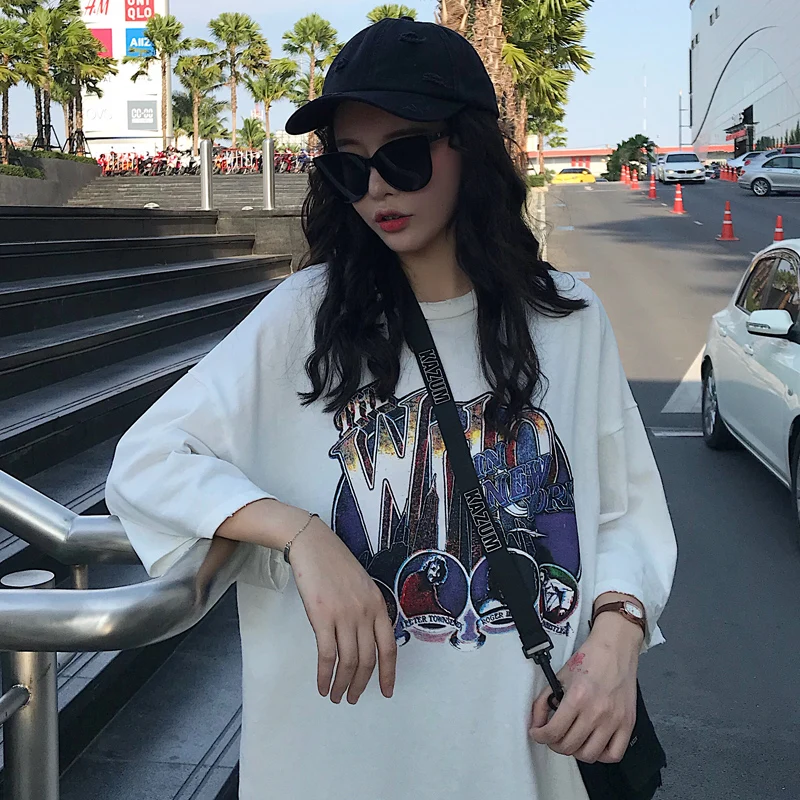 Женские футболки в Корейском стиле Ulzzang, милая Повседневная Свободная футболка с коротким рукавом и мультяшным принтом, женская футболка Kawaii Ins, шикарный Топ для женщин