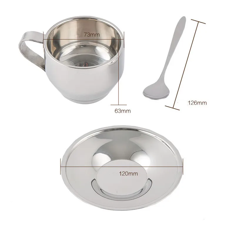 Bpa-Free, 150 мл, чашка для мула, два слоя, 18/8 нержавеющая сталь, кружка для кофе и чая с тарелкой и ложкой, блюдце, используется дома и в офисе