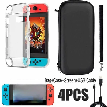 

4-in-1 EVA Storage Bag+Protective Case+USB Cable+Tempered Film For Switch Full Protective Game Case Sets Accessories