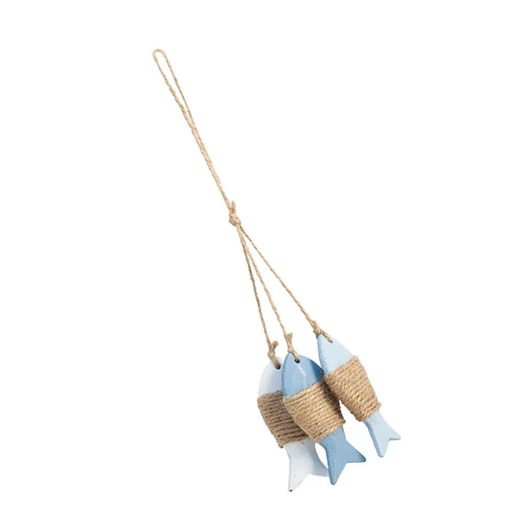 Nautical Style Three Fishes Hanging Sign Art Plaque Posters Wall Sculptures Decor for Porch Hallway Living Room