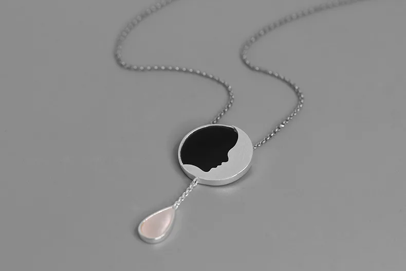 INATURE Good Night 925 Sterling Silver Fashion Abstract Moon Face Pendant Necklace for Women Jewelry Bijoux