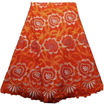 

Embroidered beautiful flowers with heart pattern inside with stones Cotton Fabric PS29 Most popular Swiss Voile Lace Fabric