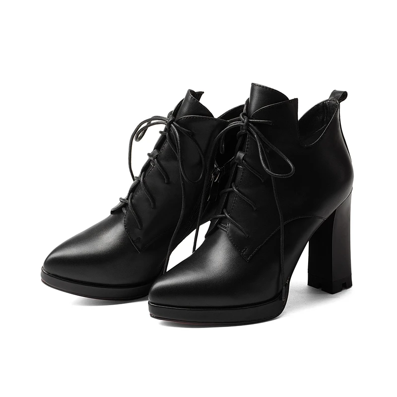 EGONERY/Новинка; модные пикантные женские ботильоны с острым носком на молнии сбоку; обувь на высоком каблуке; коллекция года; модельные ботинки на платформе со шнуровкой - Цвет: black