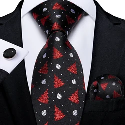Christmas Party Ties For Men 8cm Wide Black 100% Silk Neck Tie Set Men Accessories Gift Set DiBanGu