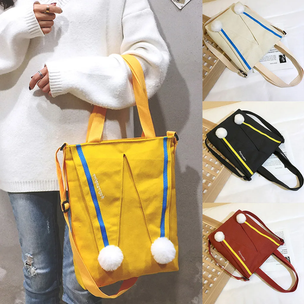 

solid color Women Canvas Rabbit Coin Plush Shoulder Messenger exquisite girls original handbag elegant lady Casual Handbag