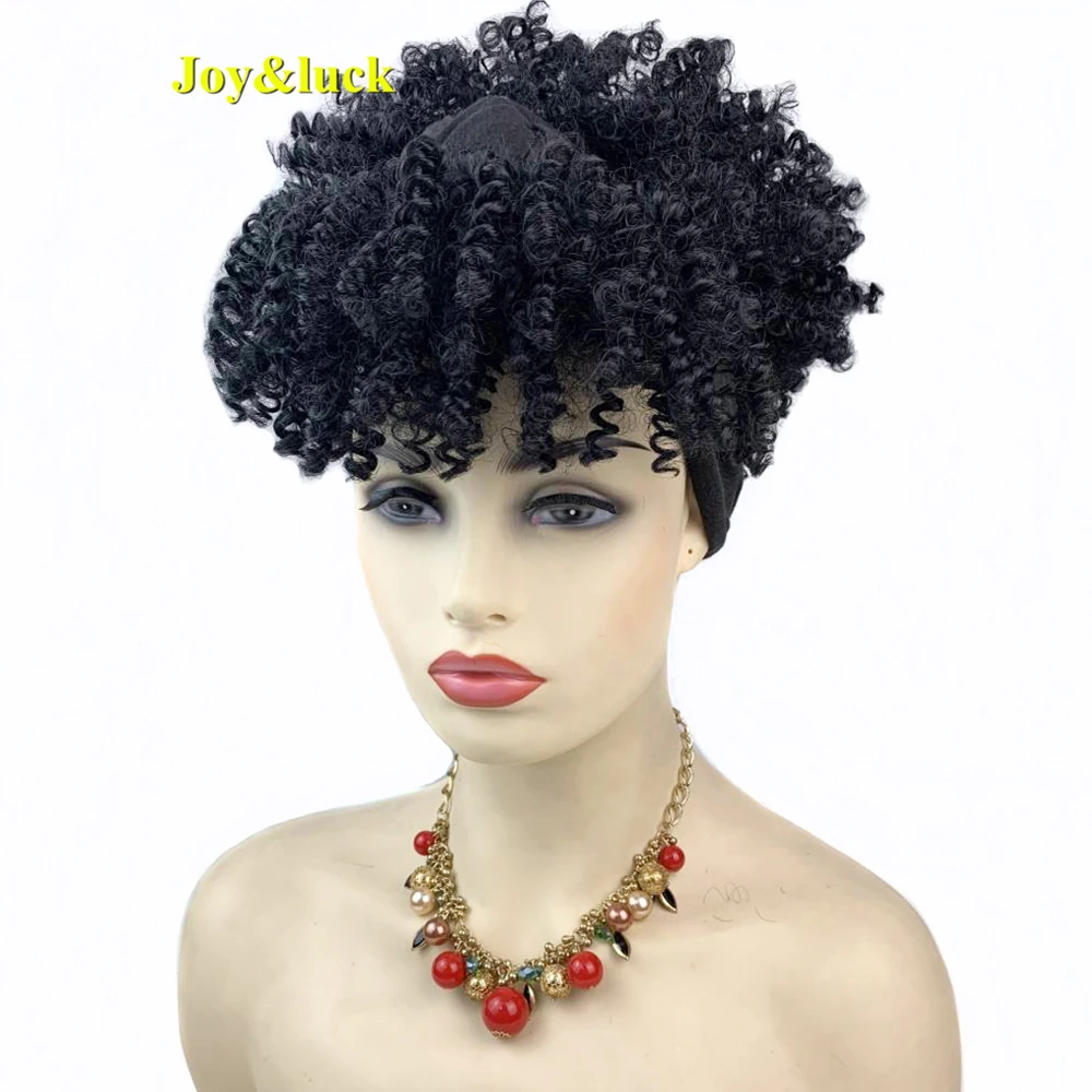Headband Synthetic Wig Short Afro Kinky Curly Hair Wigs For Black Women Fluffy Curls Hairband African Turban Wrap Hair