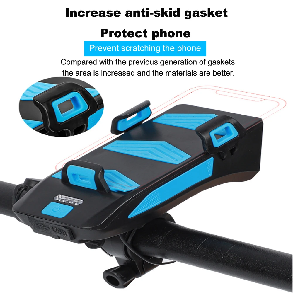 

WEST BIKING 4 in 1 Bicycle Light USB Rechargeable LED Headlight Bike Horn Phone Holder Powerbank Cycling Light Multi-function
