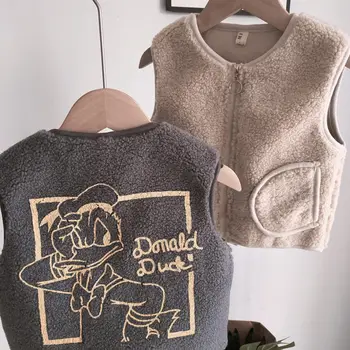 

Disney Donald Duck 2019 autumn winter children's clothing waistcoat warm zipper Cardigan vest boy girl baby outerwear Plush coat