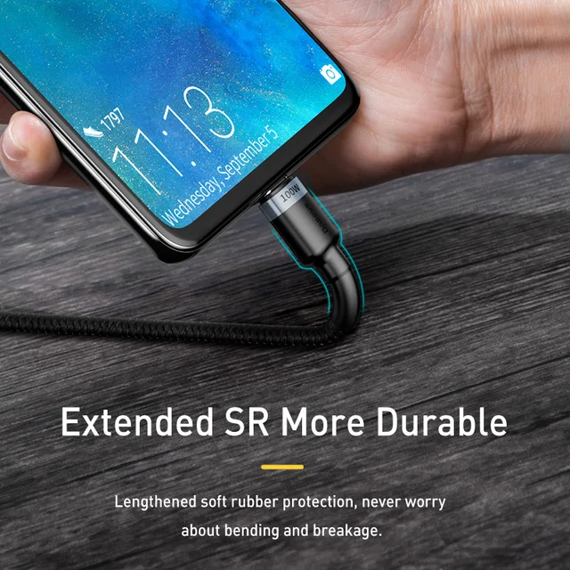 100W 고속 충전 및 안정적인 데이터 전송을 위한 Baseus USB-C to USB-C 케이블