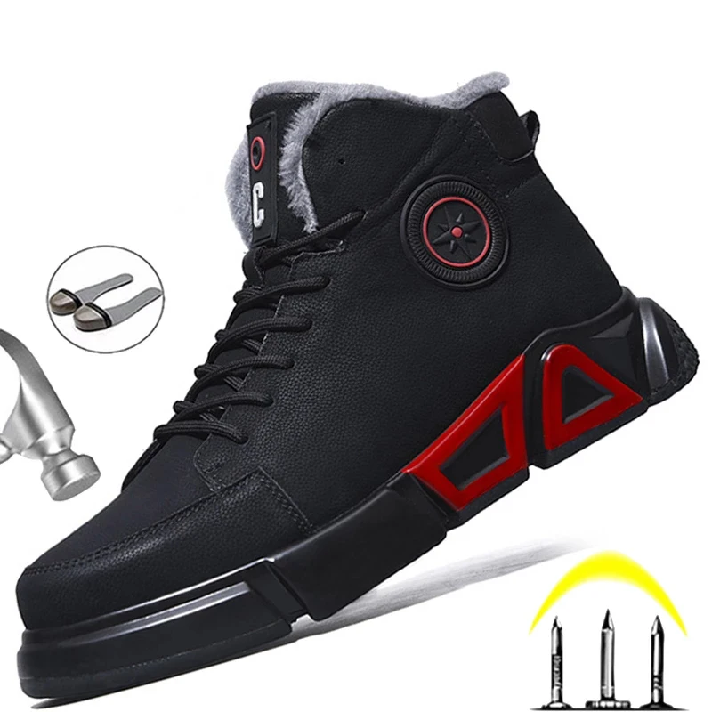 Botas de seguridad de alta calidad para hombre, zapatos de trabajo de felpa cálidos, indestructibles, impermeables
