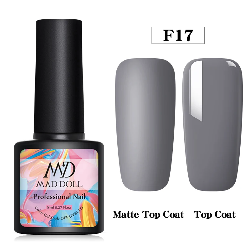 MAD DOLL 8ml Matte UV Gel Nail Polish Semi Permanent Soak Off Nail Art Gel Varnish Lacquer Matte Top Coat Needed - Цвет: F17