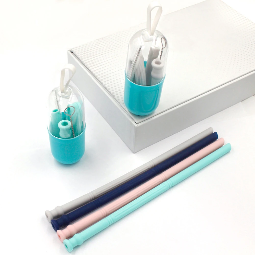 

Collapsible Silicone Straw Reusable Folding Drinking Straw with Carrying Case and Cleaning Brush for Travel Home Office Drinks 4