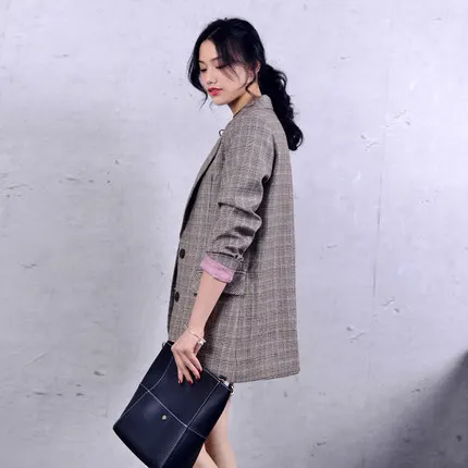 

New Spring Women Blazer Elegant Casual Tops Basic Jackets Long Sleeve Plaid Suit Caot Women Blazers Lady Work Wear Hot LX98