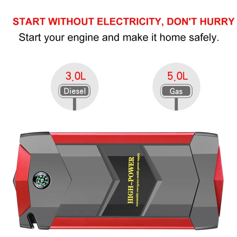 RISE-Mobile power 20000Mah автомобильный стартовый усилитель 4 Usb аварийный поисковый светильник зарядное устройство с американской стандартной вилкой черный и красный пластик Dc