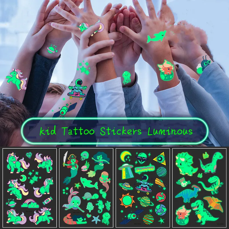 

M`J Tattoo Stickers Luminous Child Kid Temporary Fake Tattoos Glow Paste on Face Arm Leg for Children Body Art Mermaid Sticker