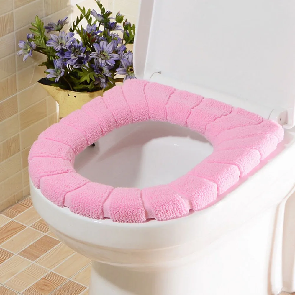 Удобное сиденье для унитаза, мягкая ткань, моющаяся крышка, верхняя крышка, коврик для ванной комнаты, теплый зимний чехол для унитаза - Цвет: 18