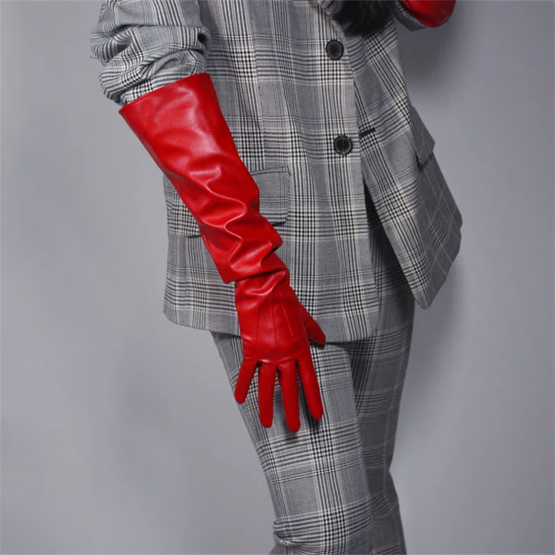 Ultra Short Leather Gloves 13cm Emulation Leather Imitation Sheepskin PU Unlined Female Christmas Red Women Gloves WPU126