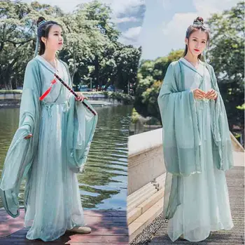 

Women Hanfu Ancient Chinese Tang Dynasty Vintage Dresses Female Halloween Cosplay Costume Outfit Blue For Lady Plus Size