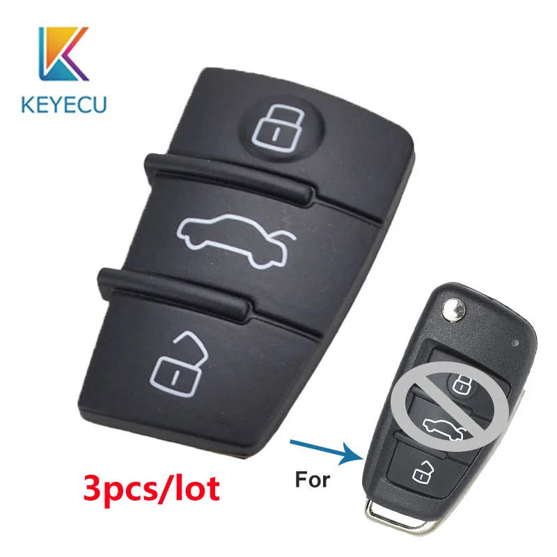 

KEYECU 3Pcs/Lot Flip Key FOB Shell 3 Button Rubber Pad Replacement for AUDI Audi A2 A3 S3 A4 A6 A6L A8 Q3 TT Quattro