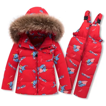 

Girls Clothing Sets Winter Children Duck Fur Down Coats + Overalls Pants Kids Clothing Boys Down Jacket Baby Clothes 2Pcs Outfit