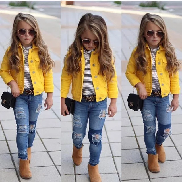 Джинсовая куртка для девочек от 1 до 6 лет осенне-зимняя верхняя одежда для детей ясельного возраста Желтая верхняя одежда, детская куртка пальто для девочек детская одежда