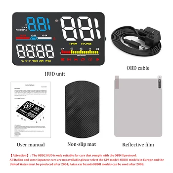 

Head Up Display D5000 OBD OBD2 Display HUD Digital Speedometer Car Speed Windscreen Screen Projector 5 inch On-board Computer
