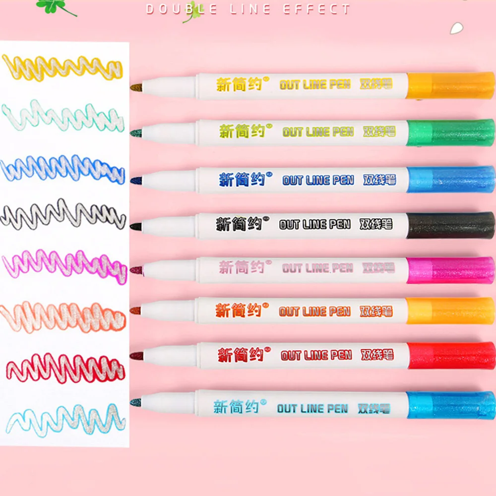 

8/12colors Metallic Double Line Marker Pen Outline Highlighter Pen Painting DIY Album Scrapbook Making Card Art Supplies
