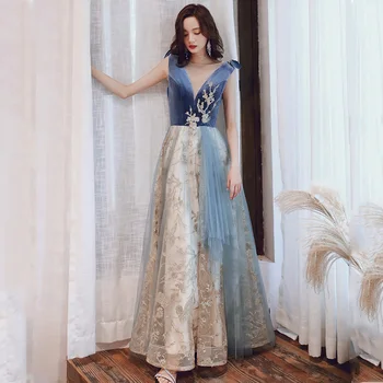 

Lace Up Robe De Soiree R238 O-Neck Sleeveless Evening Gowns For Girls Sequin Pattern Formal Dresses Appliques Long Vestidos