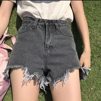 

2019 Summer Korean Plus Size High Waist Jeans Zipper Pocket Ripped Denim Jeans Women Shorts Loose Wide Leg Hot Pants 4 Colors