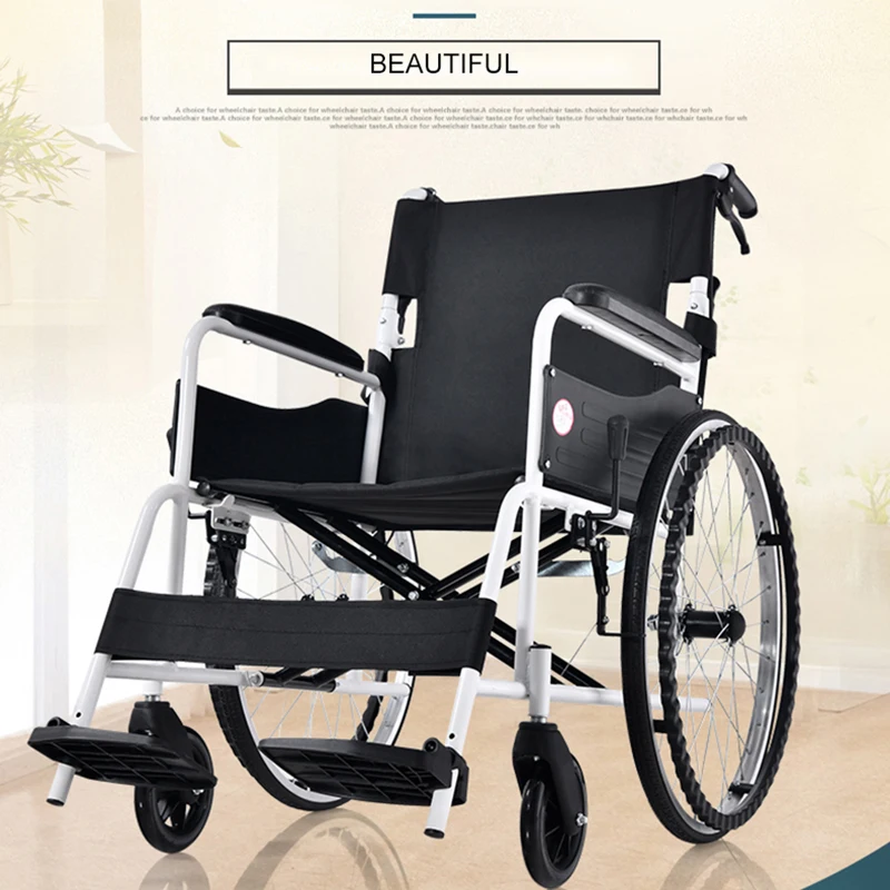 Leisure Wheelchair Leather Soft Armrest 24 Inch Solid Tire Folding Portable Carrying Quick-Disassembly Rear Wheel For Disabled