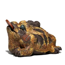 Zisha lucky tea pet, кора Золотая жаба фэн-шуй украшения, китайский чайный набор кунг-фу украшения статуя, чайный набор аксессуары