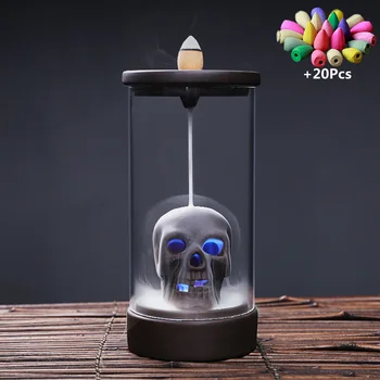

Ceramic Handicraft Windproof Waterfall Backflow Skull Incense Burner Home office Tea House Decorate Ceramic Incense Fountain