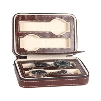 

Leather Watch Box 4Slot Travel Jewelry Glasses Collector Case Zipper Storage Bag N1HE