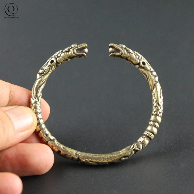 Punk Brass Dragon Bangles Bracelet for Men Jewelry Fashion Accessories Retro Solid Copper Unique Animal Cuff Bracelets for Women