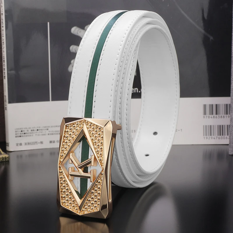 

High Quality K letter Slide buckle belt men Cowskin luxury brand Casual designer white classic Waist Strap ceinture homme