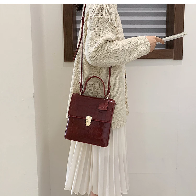 Vintage Fashion Stone pattern Tote bag New High Quality PU Leather Women's Designer Handbag Lock Shoulder Messenger Bag