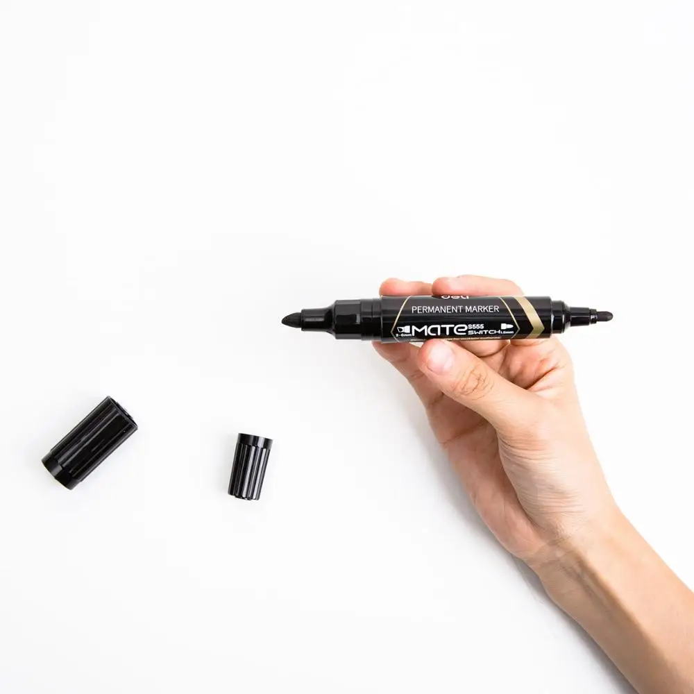 Permanent Marker Pen Permanent Marker Permanent Markers Markers Pen Marker Pens DELI Water Proof Permanent Marker 2pcs/Lot Bullet Tip 1.5mm Chisel tip 1-6mm ES555 Office supplies Dual tips Permanent markers
