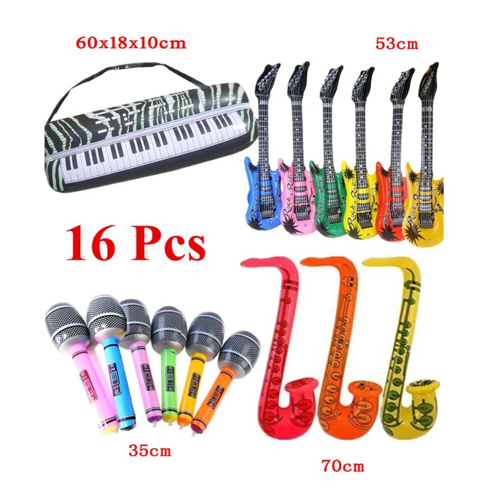 16 шт. большой надувной дуть гитары и микрофон музыкальный рок проп прочный
