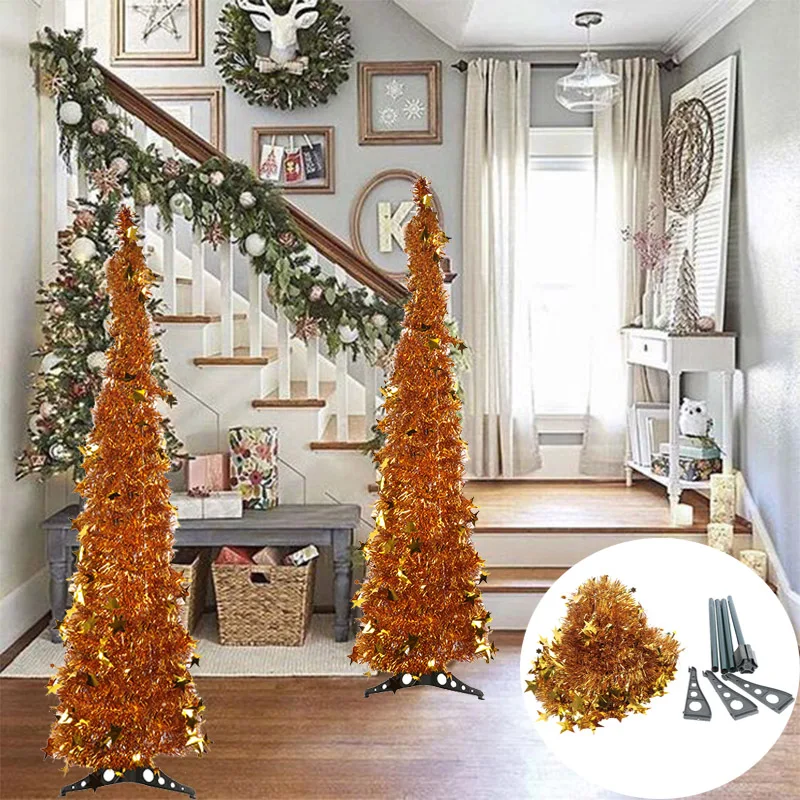 

1 Pcs Gold Yellow Christmas Tree Easy To Assemble 2019 Christmas Party Home Staircase Fireplace Xmas Decorations Tree