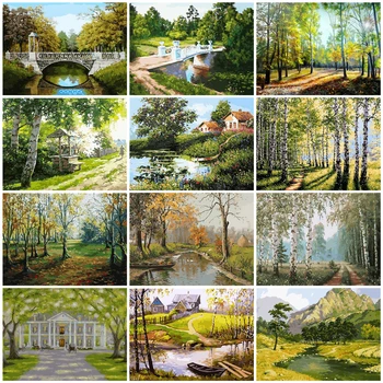 

HUACAN Oil Painting Scenery Drawing On Canvas HandPainted Tree Picture By Numbers Art Kits DIY Gift Home Decoration