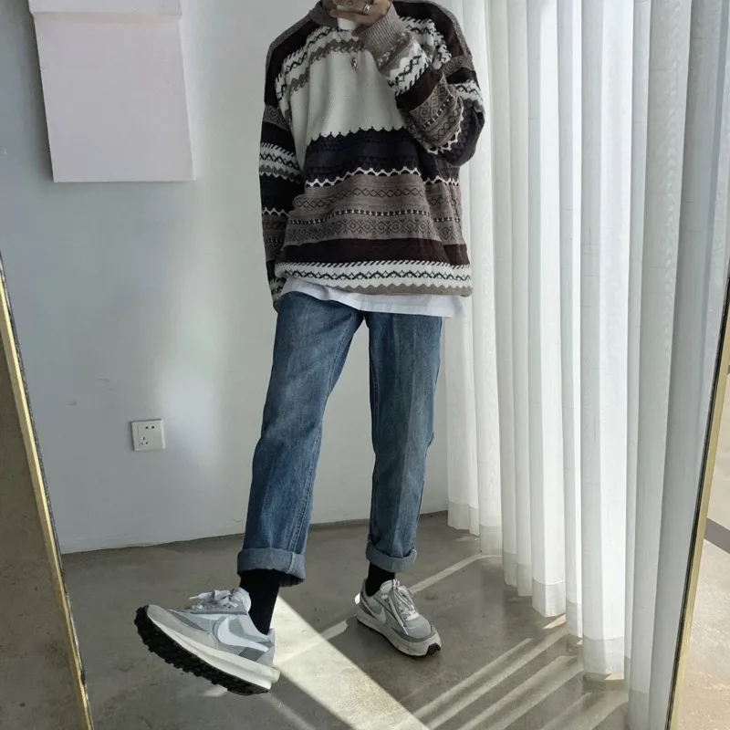 Winter Sweater Men Warm Fashion Retro Casual Knit Sweaters Man Streetwear Loose Long-sleeved Pullover Sweter Clothes Men