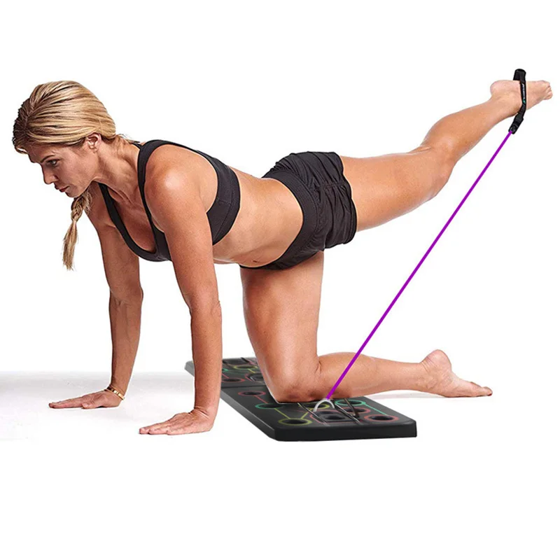 

9 in 1 push up rack board with latex retaining tape pull rope bodybuilding board home fitness system comprehensive training