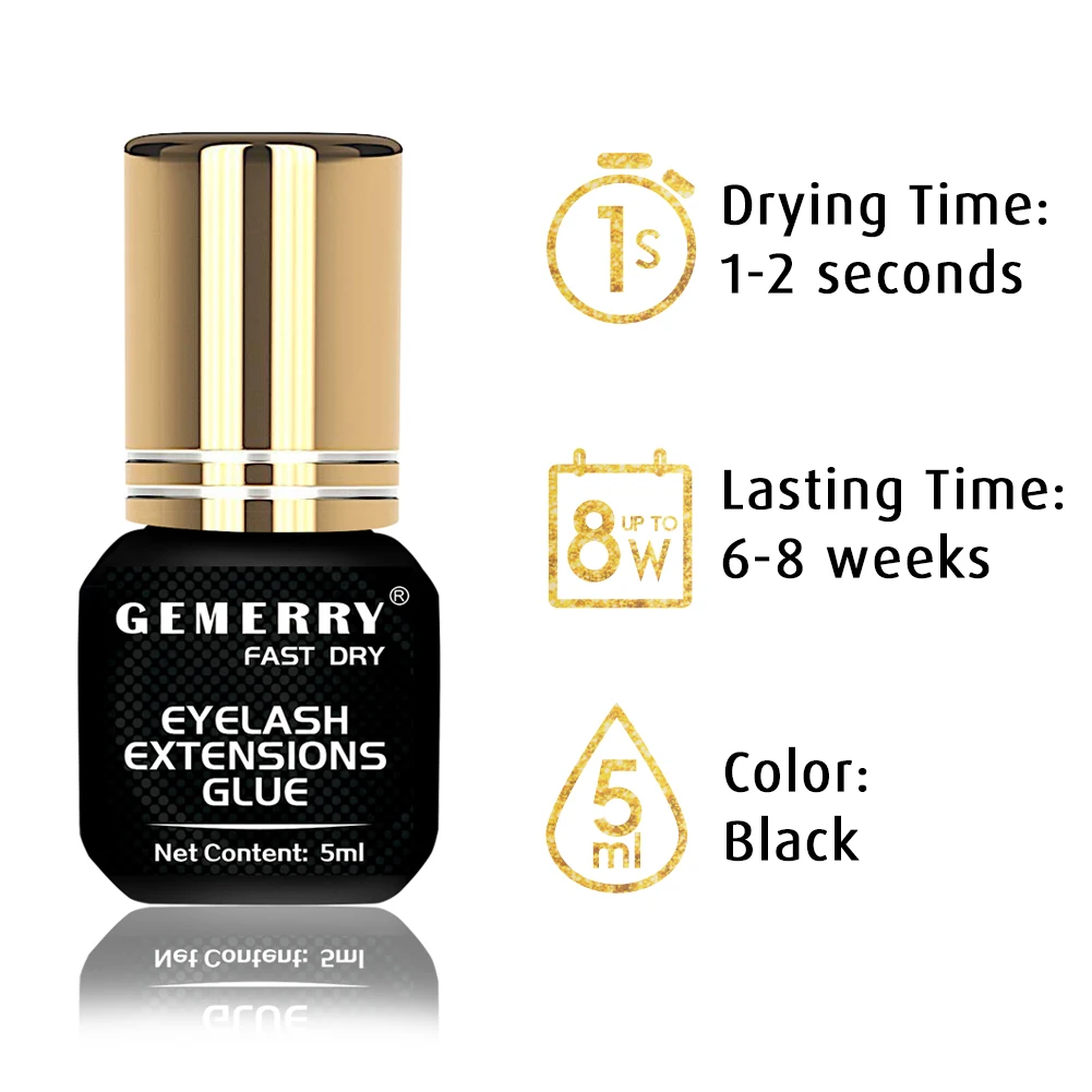 GEMERRY-pegamento para extensión de pestañas, pegamento para pestañas de secado rápido, negro, retención de adhesivo de larga duración, 5ML