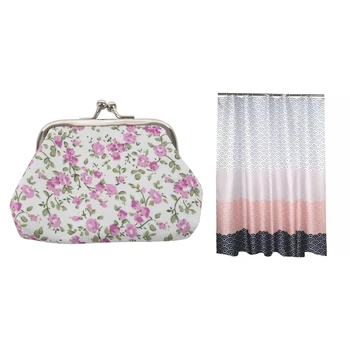 

2 Set Accessories: 1 Set Women Lady Retro Vintage Flower Small Wallet Hasp Purse Clutch Bag & 1 Set Modern Geometric Shower Curt